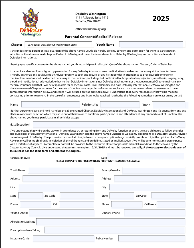 Preview of Medical Release form PDF